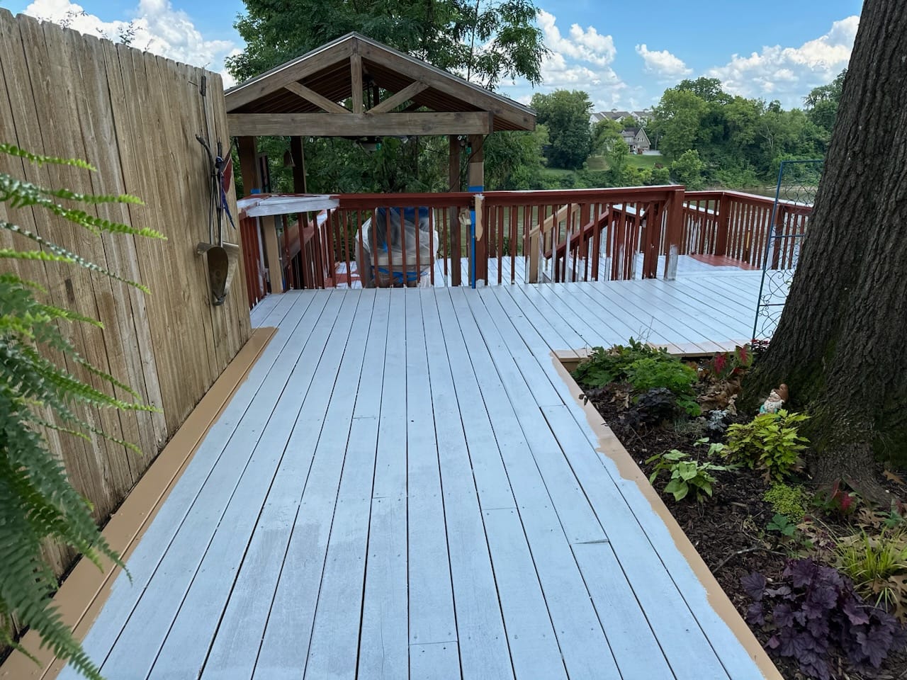 Freshly painted outdoor deck with gazebo